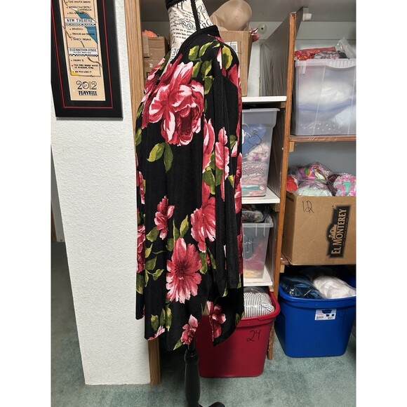 Impressions Bold Red Floral On Black Button Up Plus 3X Whimsigoth Dark Fairy - Picture 4 of 6